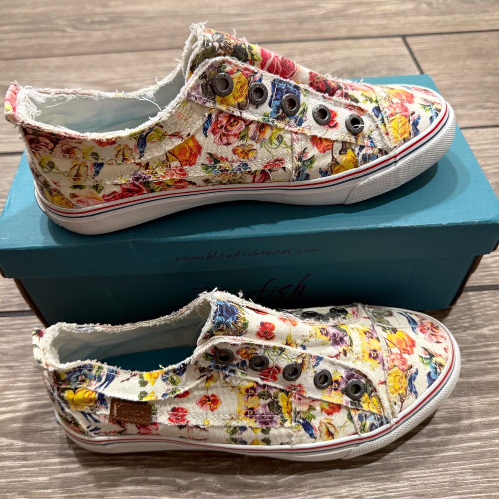 Blowfish Floral Slip-On Canvas Sneakers in White, Yellow, Red, Blue